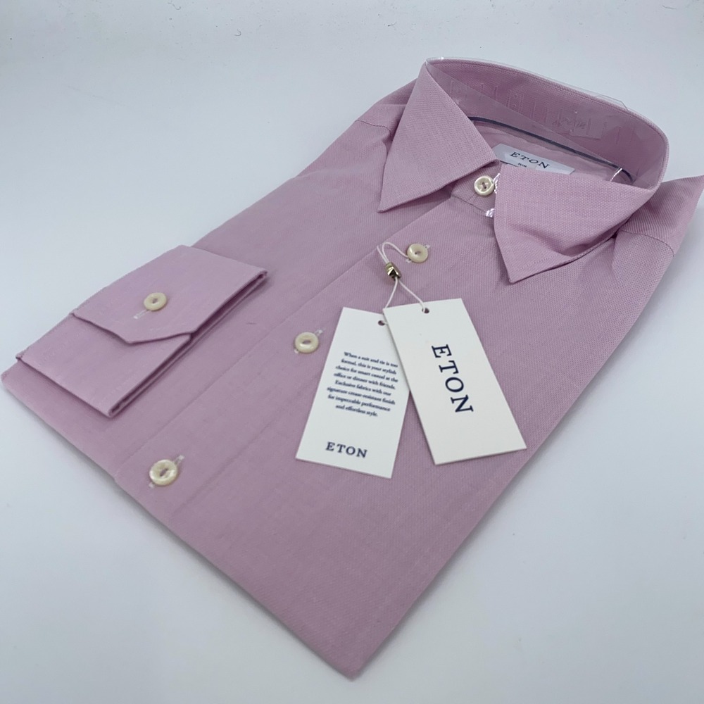Eton Dress Shirt Mens XL 17 - 43 Pink Twill Slim‎ Fit Collared Button Up